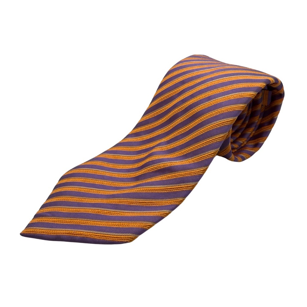 Mario Caldi Silk Tie – Orange & Purple Woven Stripe, Made in Italy, Like New